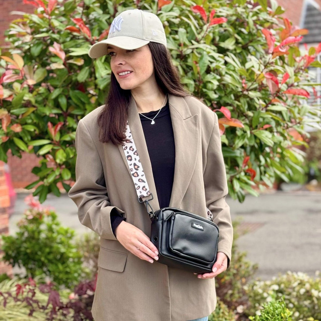 Vegan Leather Crossbody Bag for Dog Walking in Black