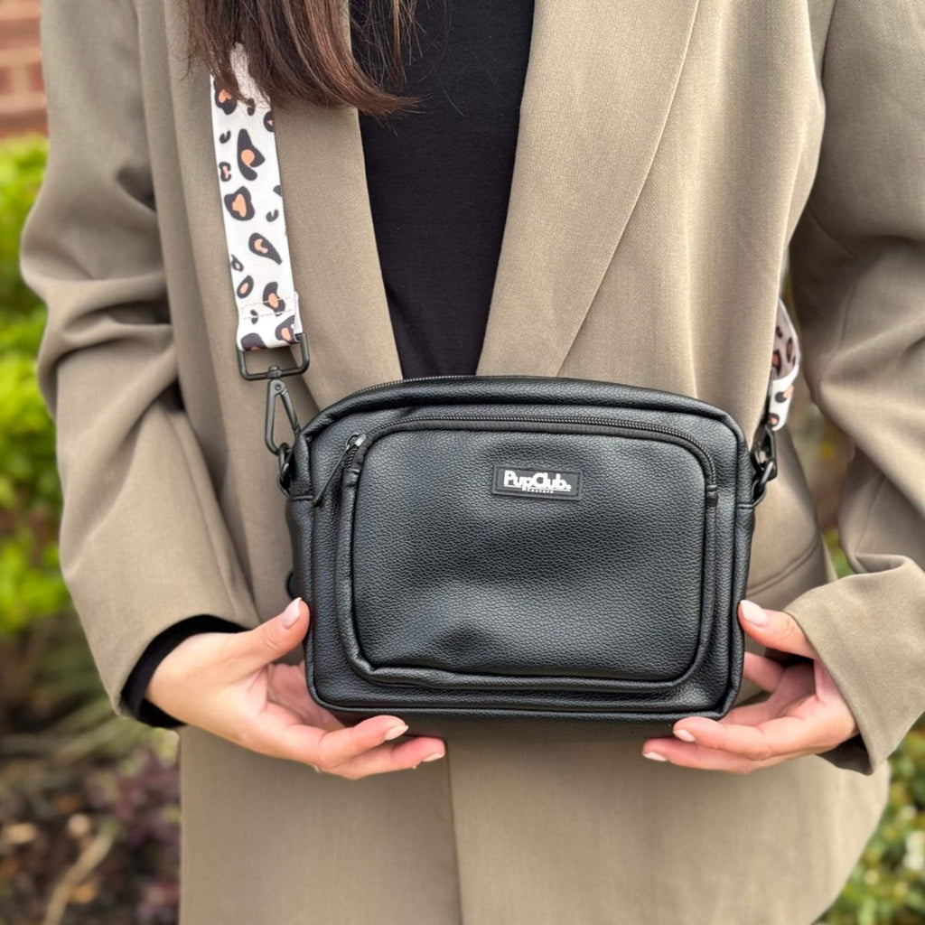 Vegan Leather Crossbody Bag for Dog Walking in Black