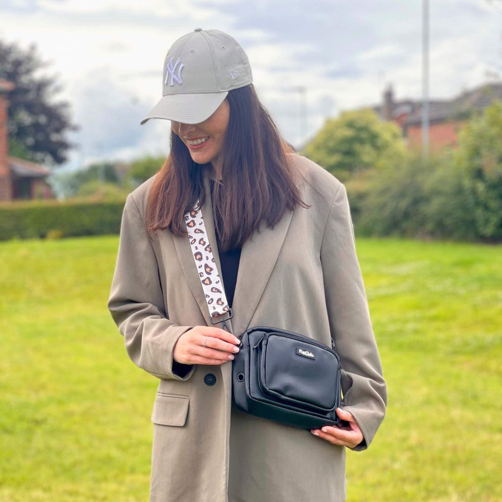 Vegan Leather Crossbody Bag for Dog Walking in Black