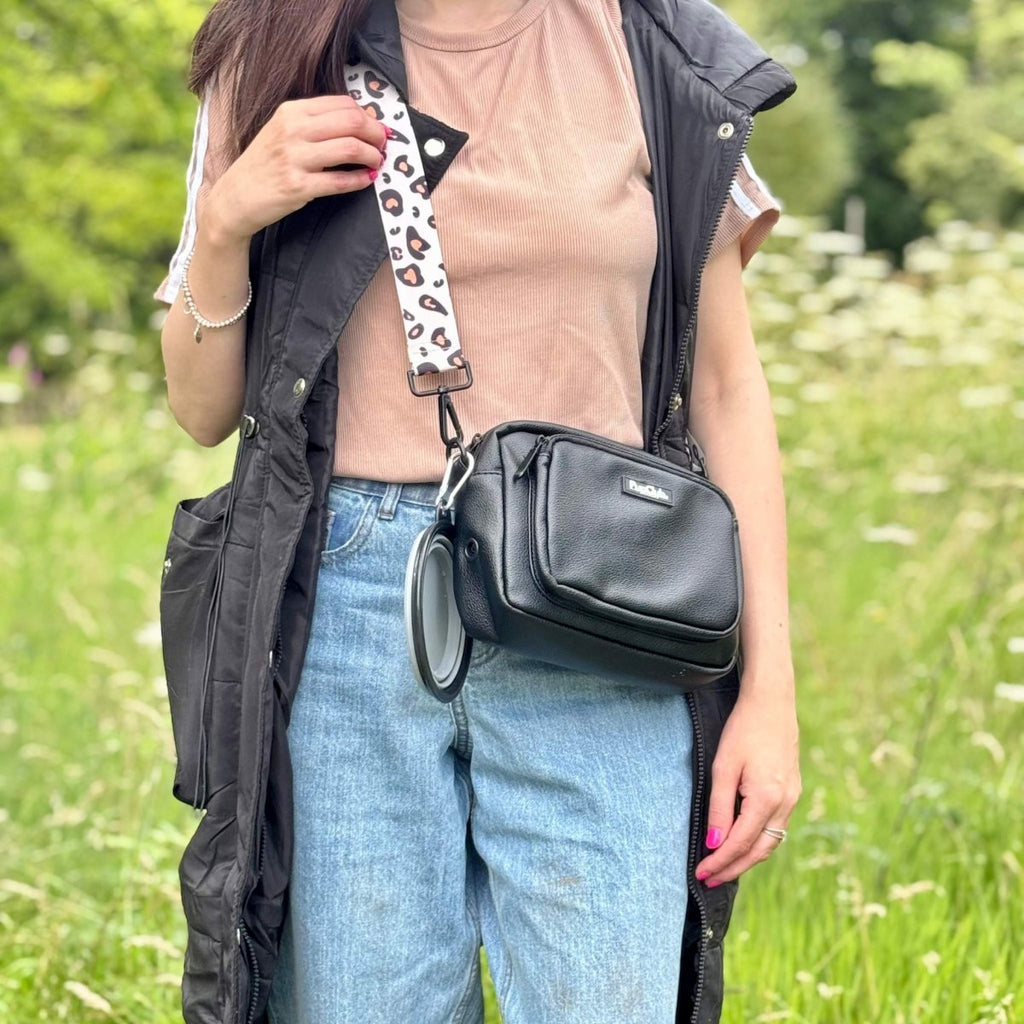 Vegan Leather Crossbody Bag for Dog Walking in Black