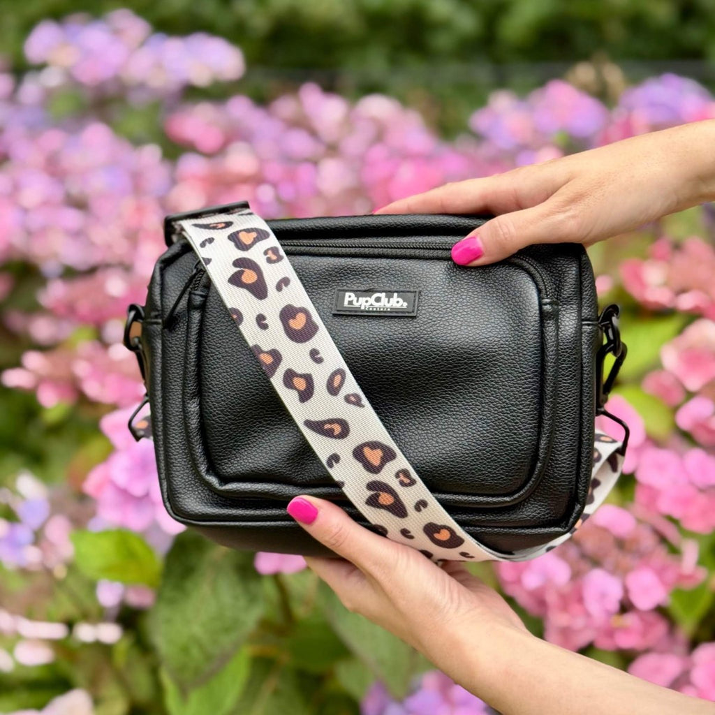 Vegan Leather Crossbody Bag for Dog Walking in Black