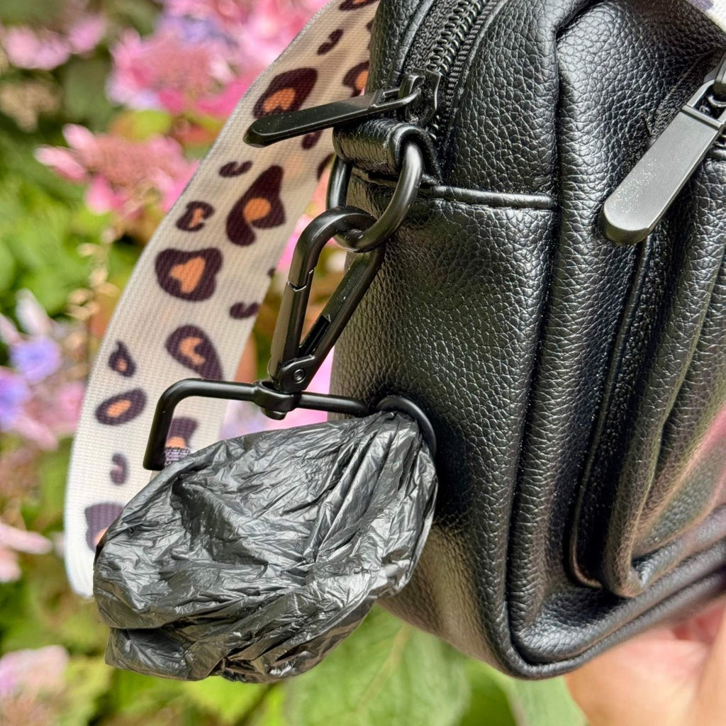 Vegan Leather Crossbody Bag for Dog Walking in Black