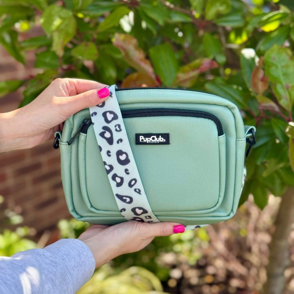 Sage Green Vegan Leather Crossbody Dog Walking Bag