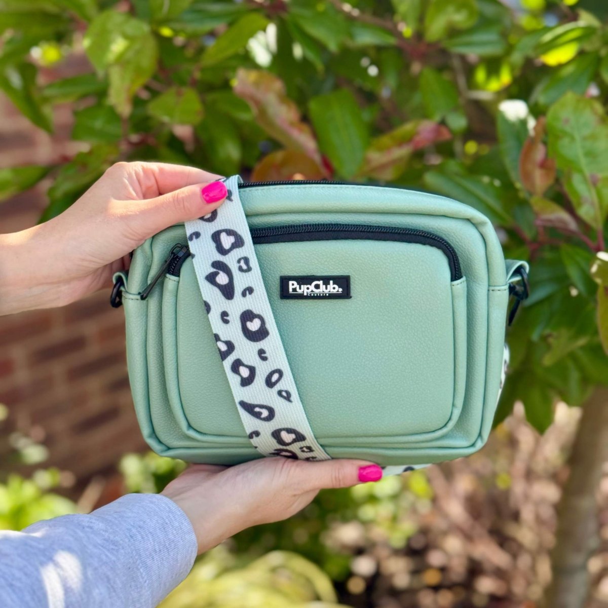 Sage Green Vegan Leather Crossbody Dog Walking Bag