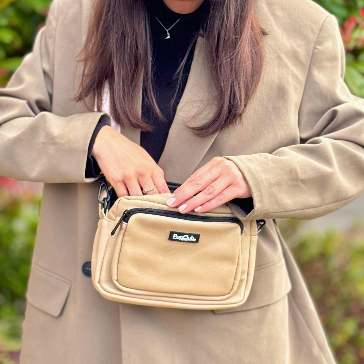 Crossbody Dog Walking Bag in Tan Vegan Leather