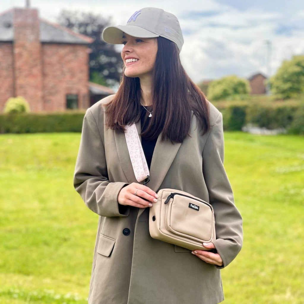 Crossbody Dog Walking Bag in Tan Vegan Leather