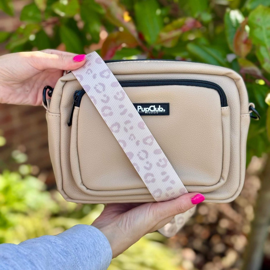 Crossbody Dog Walking Bag in Tan Vegan Leather