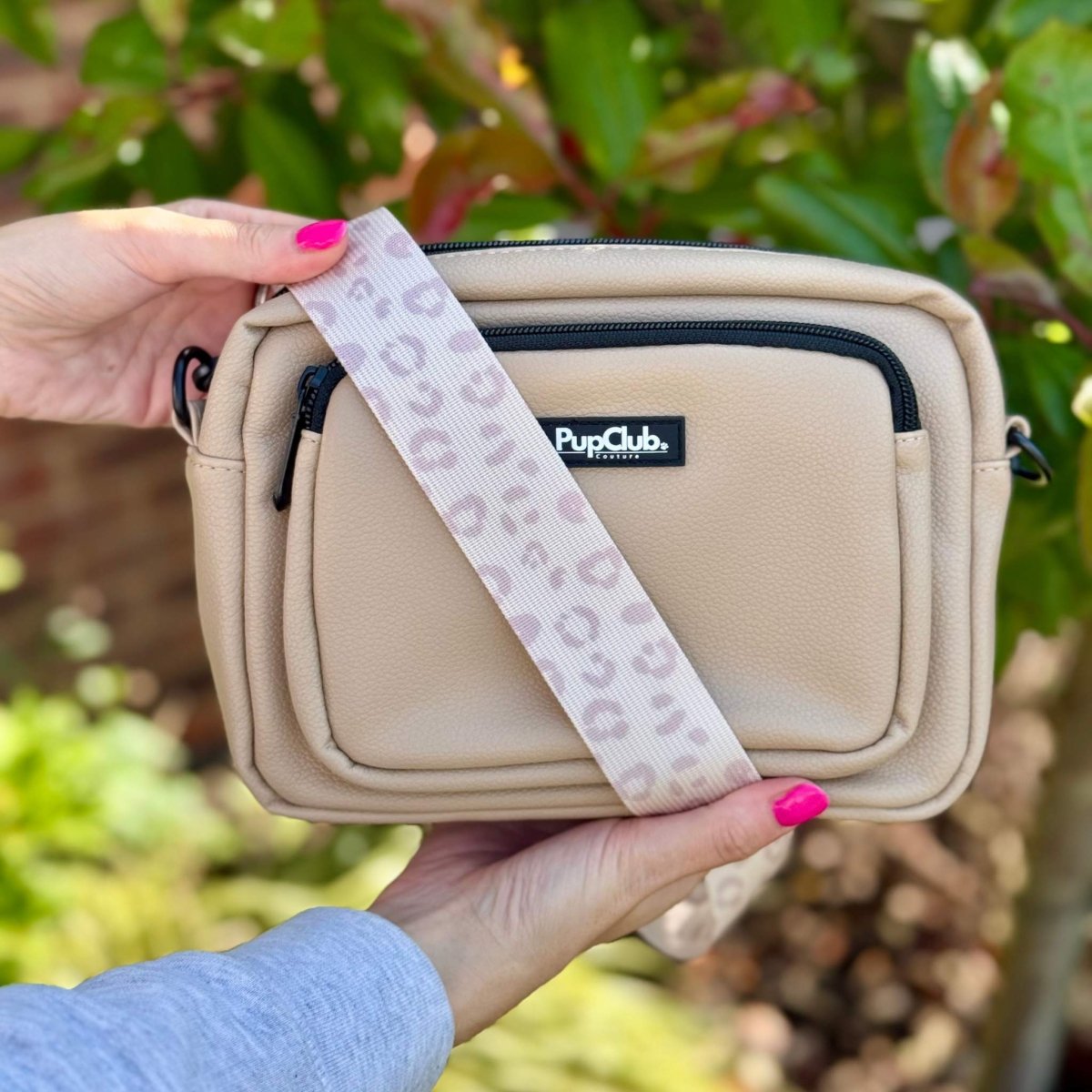Crossbody Dog Walking Bag in Tan Vegan Leather