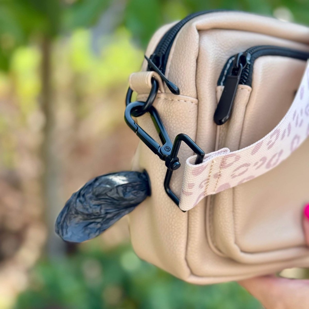 Crossbody Dog Walking Bag in Tan Vegan Leather