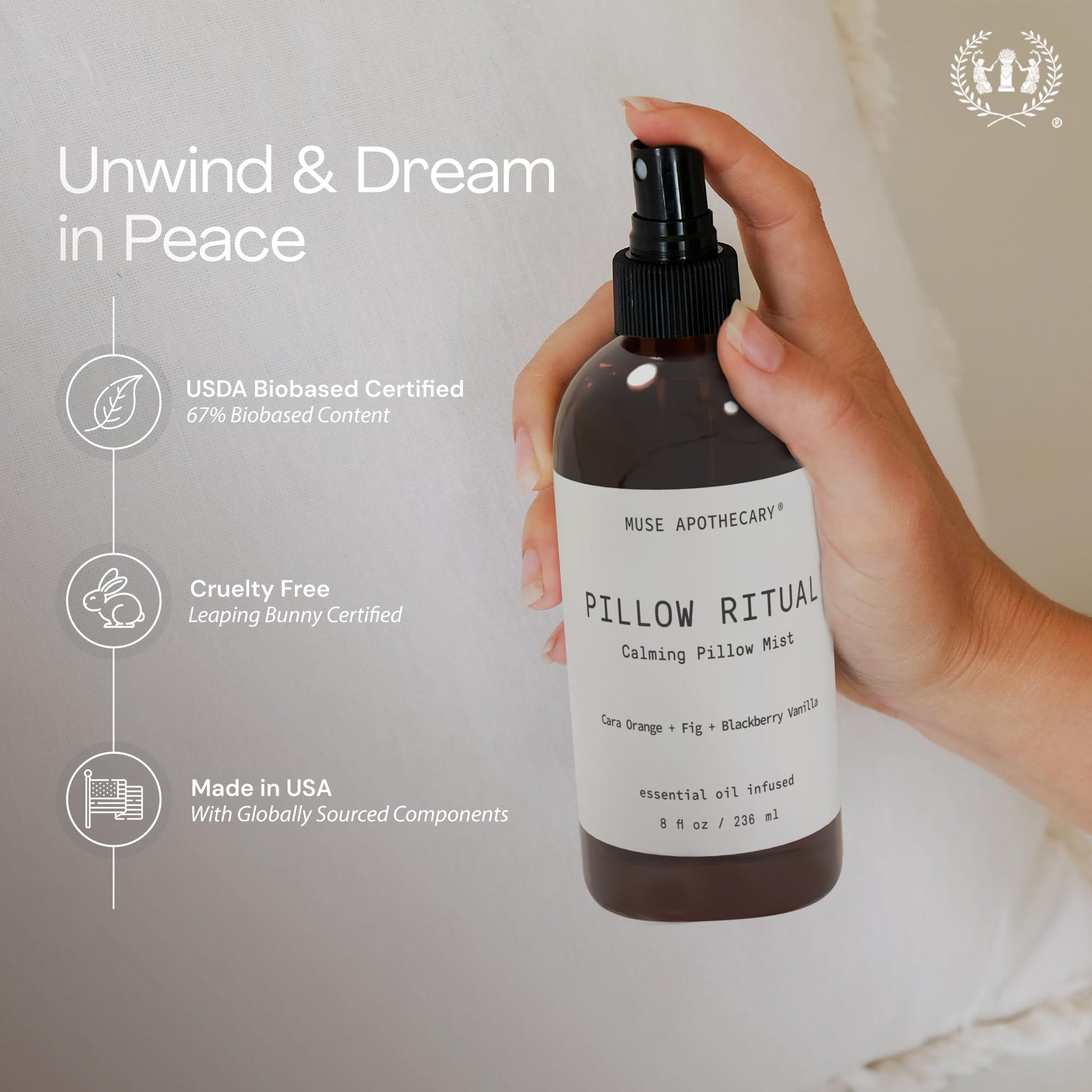 Pillow Ritual Aromatic Mist 8oz with Tonka Bean Amber and Cedarwood