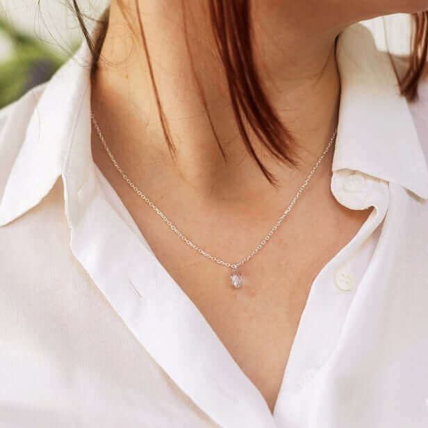 Crystal Drop Necklace in Sterling Silver