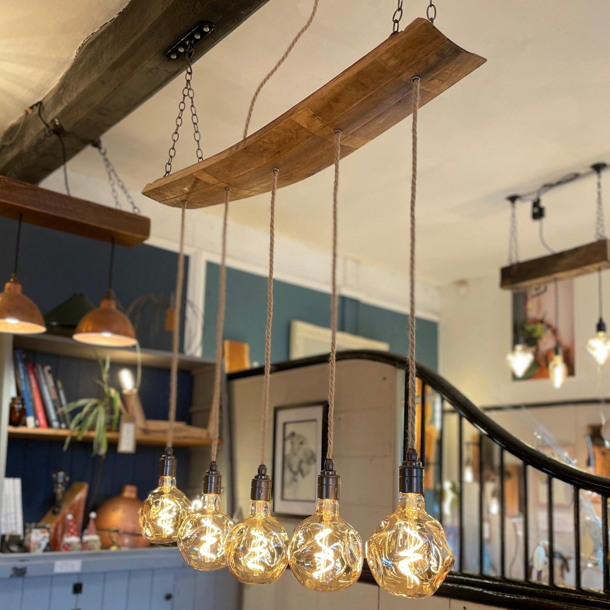 Curved Oak Stave Chandelier Handcrafted in Devon