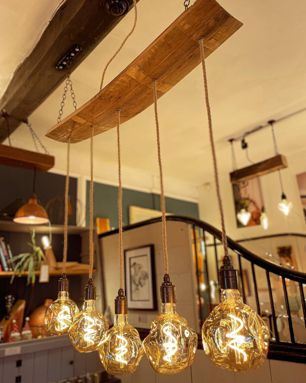 Curved Oak Stave Chandelier Handcrafted in Devon