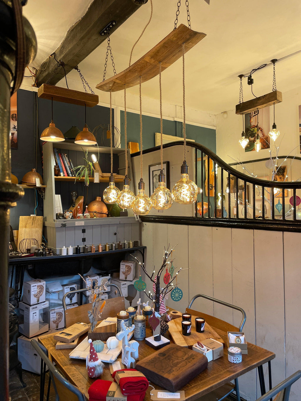 Curved Oak Stave Chandelier Handcrafted in Devon