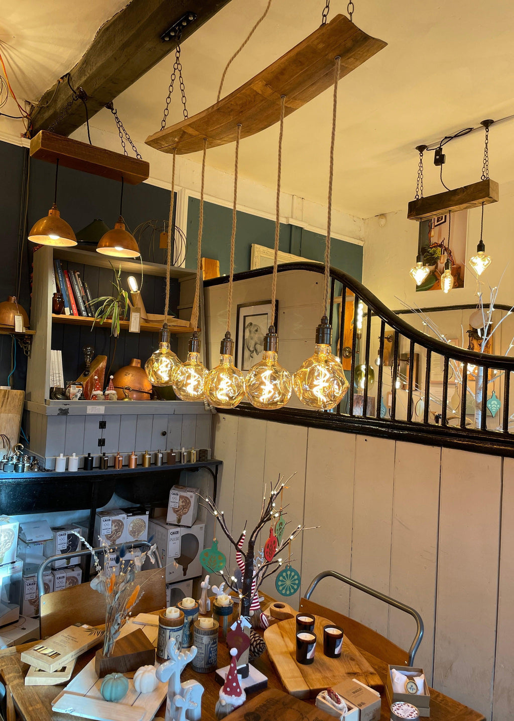 Curved Oak Stave Chandelier Handcrafted in Devon