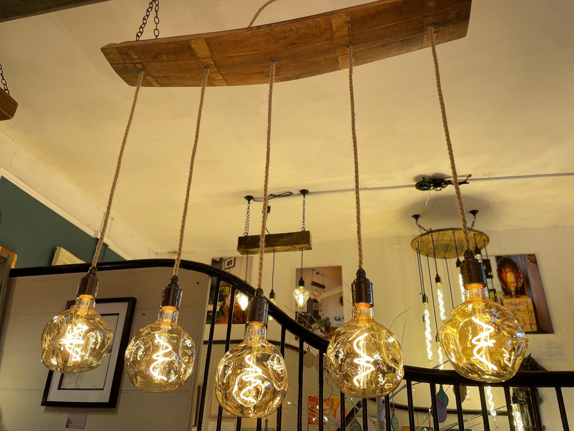 Curved Oak Stave Chandelier Handcrafted in Devon