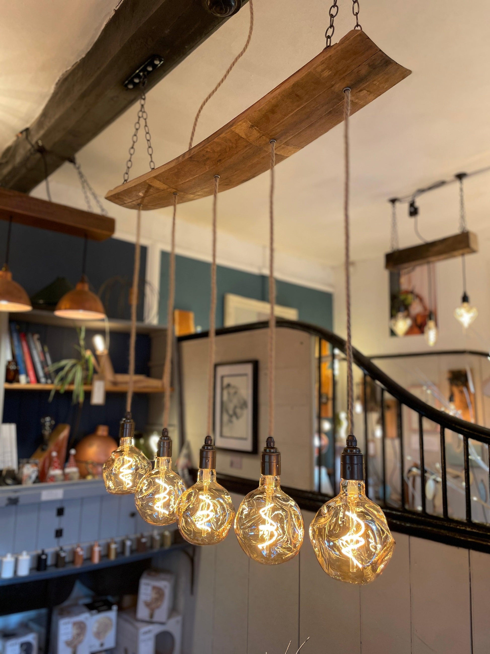 Curved Oak Stave Chandelier Handcrafted in Devon