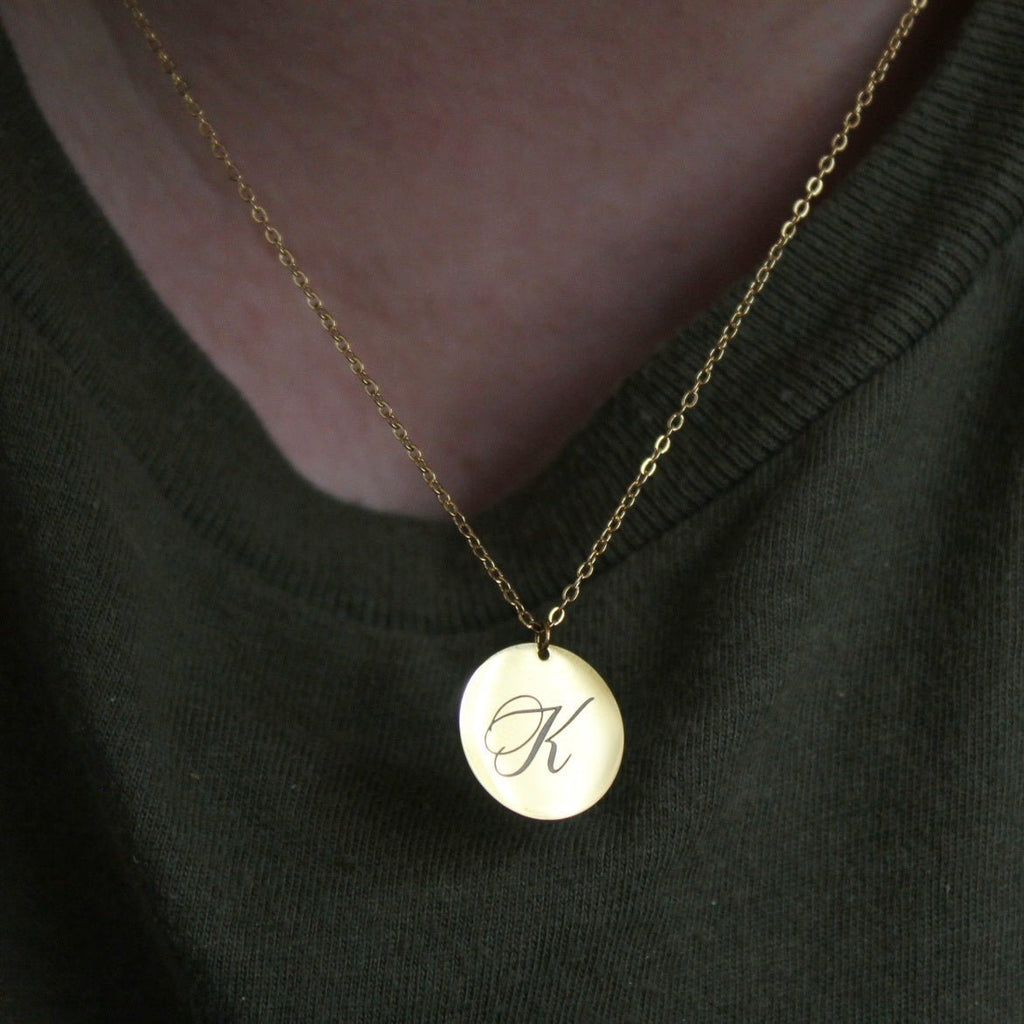 Custom Engraved Disc Necklace in Gold, Silver or Rose Gold