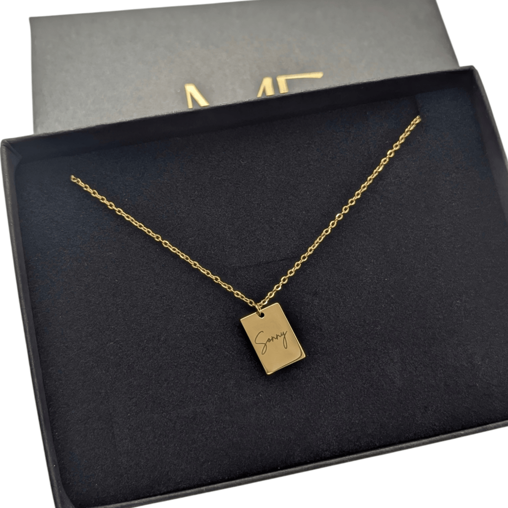 Custom Engraved Tiny Tag Necklace in Gold or Silver