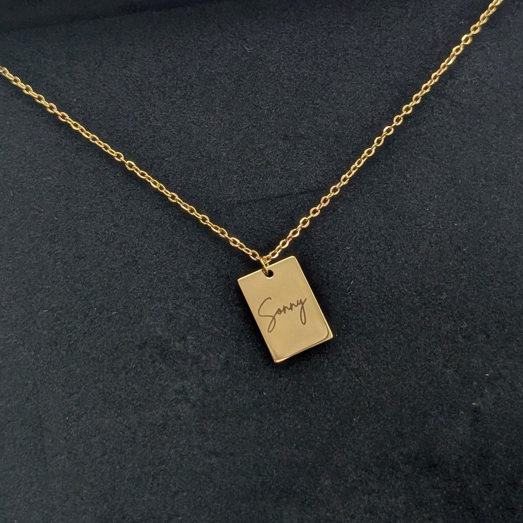 Custom Engraved Tiny Tag Necklace in Gold or Silver