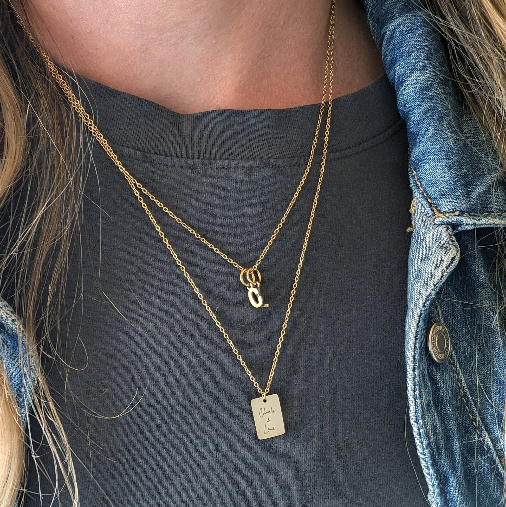 Custom Engraved Tiny Tag Necklace in Gold or Silver