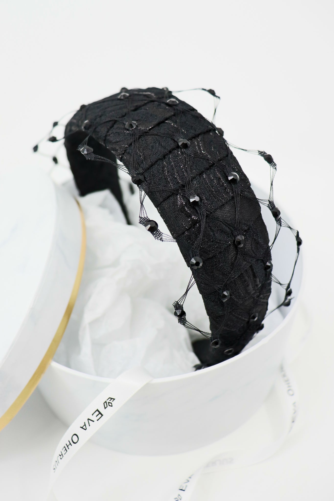 Charlize Luxury Headband with Veil and Swarovski Crystals by Eva Oherjus at www.brixbailey.com