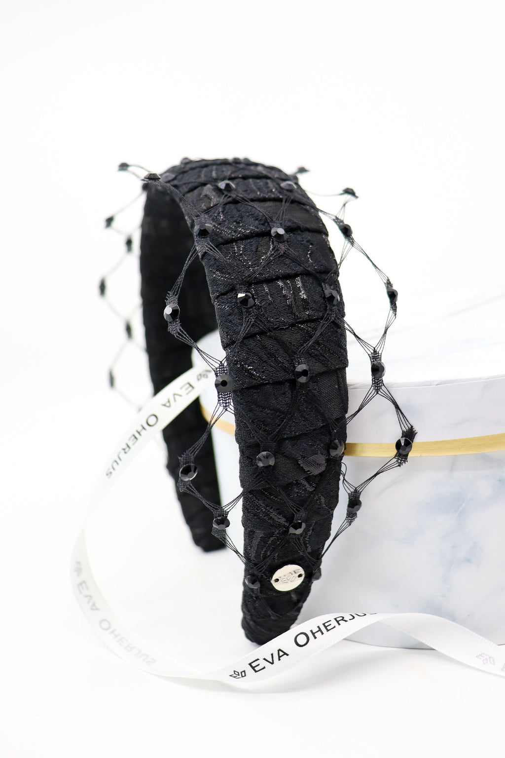 Charlize Shimmer Headband with Swarovski Veil – Luxury Accessory by Eva Oherjus at www.brixbailey.com