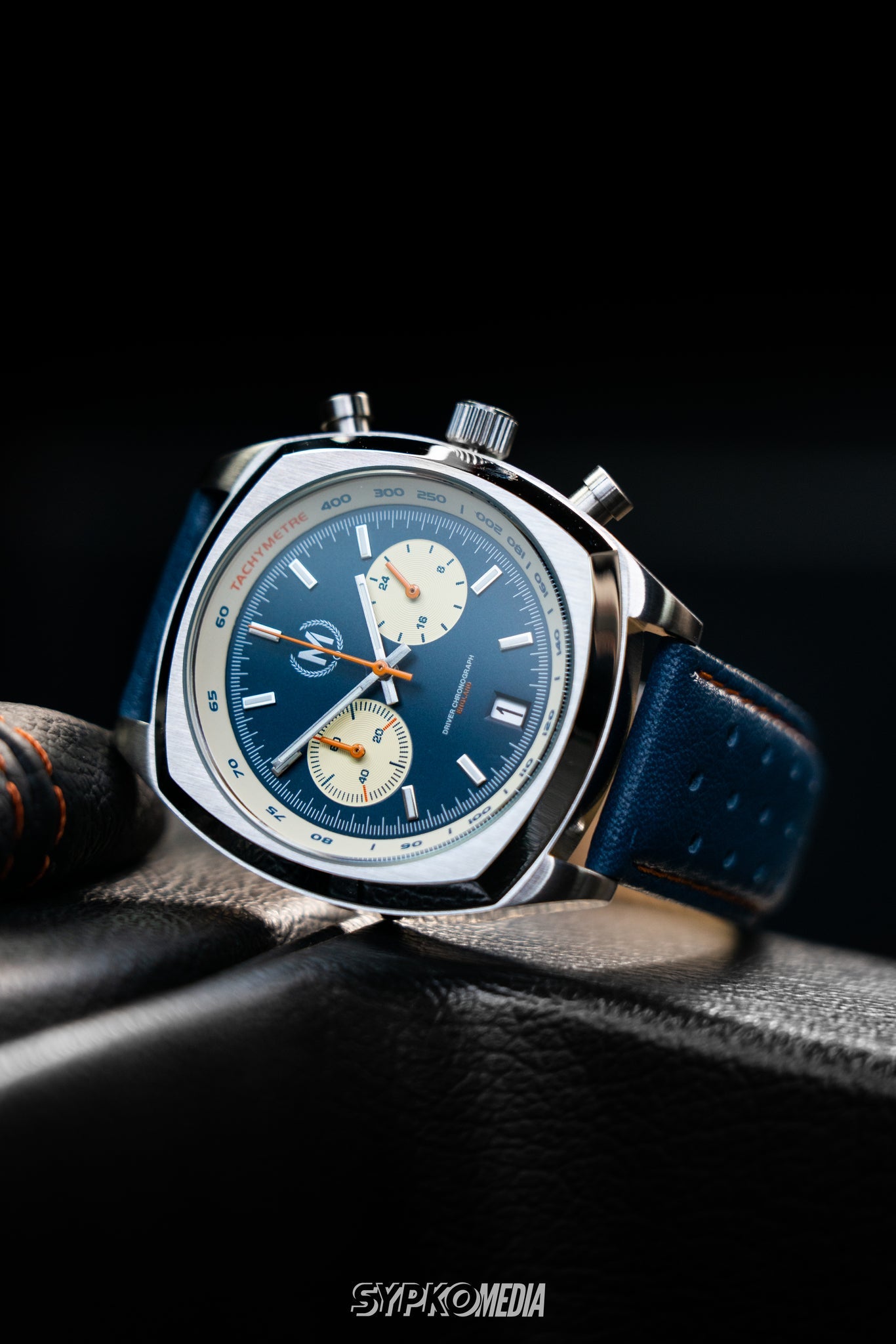 Blue and Orange Leather Rally Watch Strap 22mm