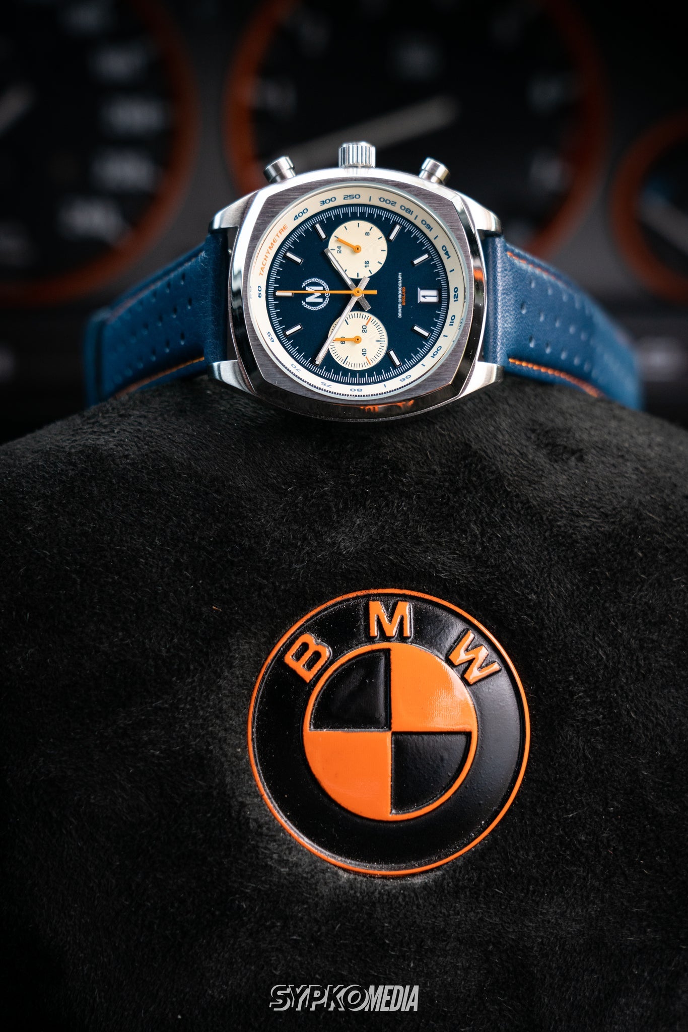 Blue and Orange Leather Rally Watch Strap 22mm
