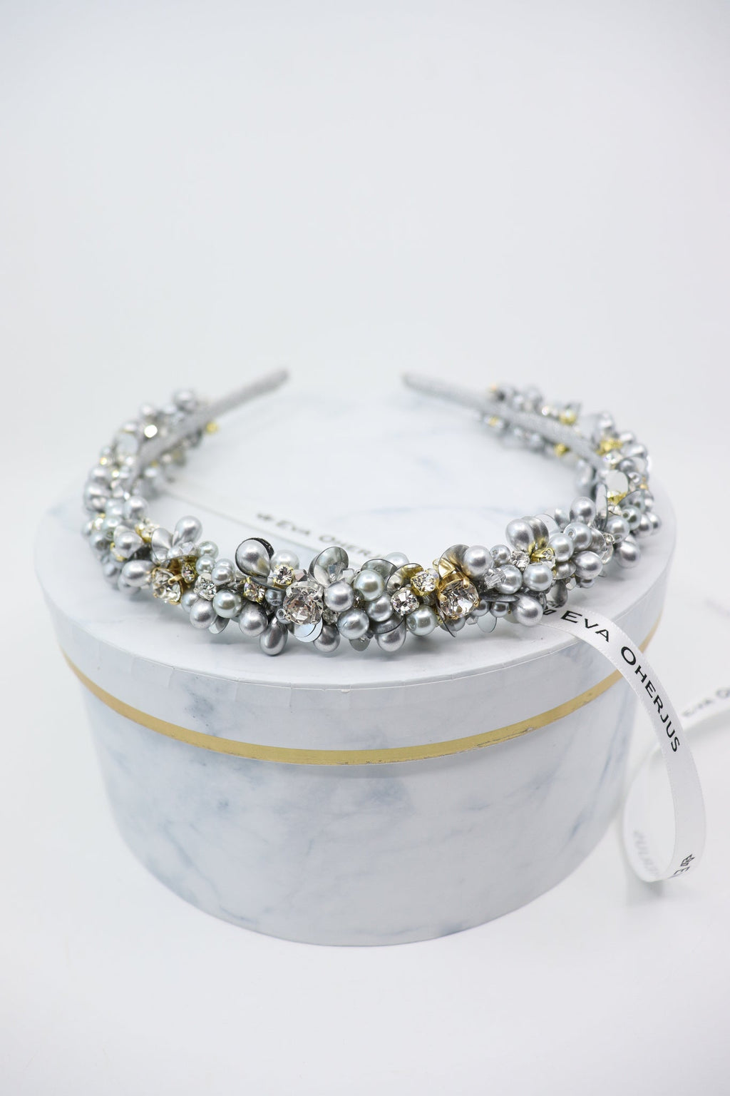 Selena Crystal & Pearl Headband – Luxury Silver Hair Accessory by Eva Oherjus at www.brixbailey.com