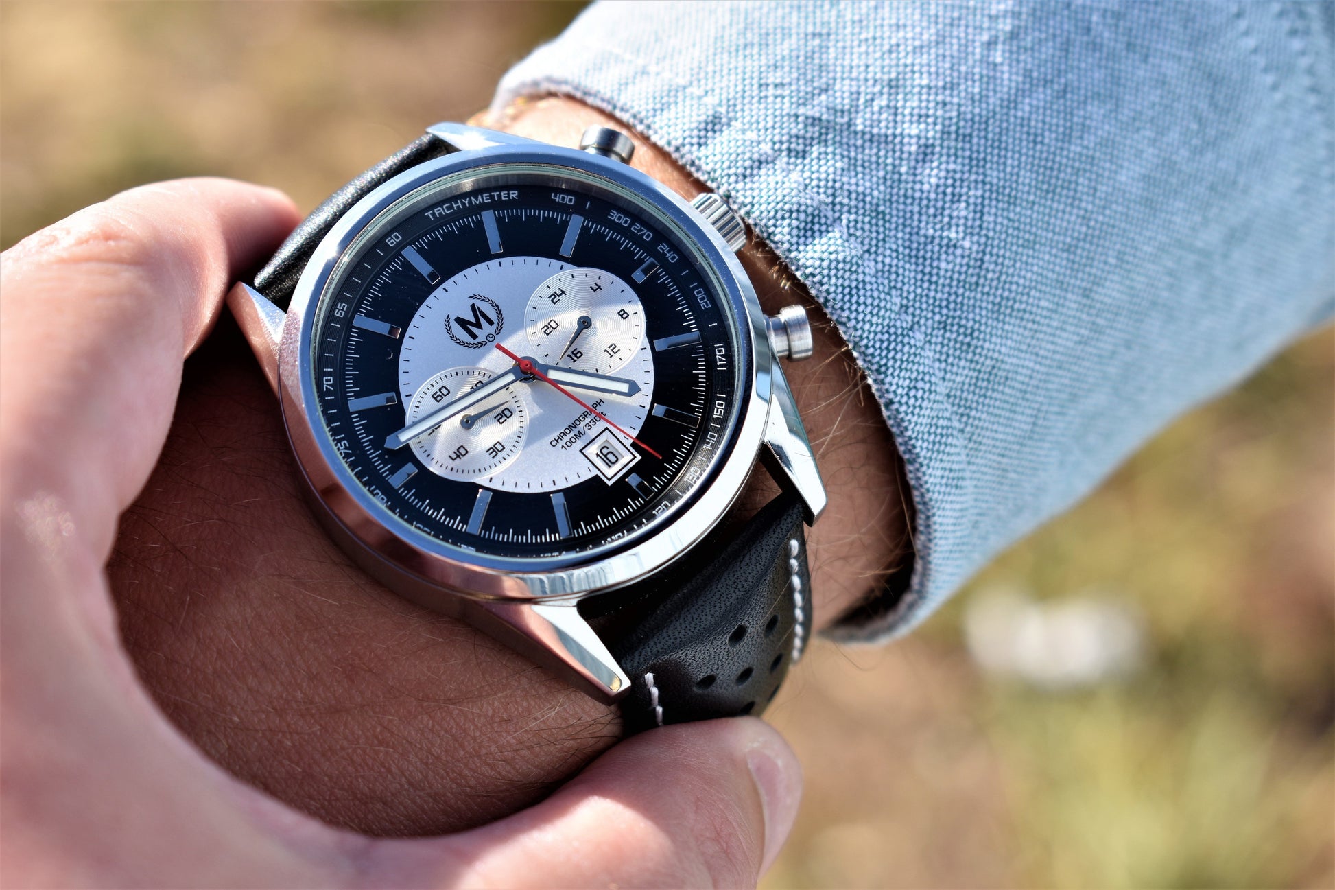 Black Leather Rally Watch Strap 22mm