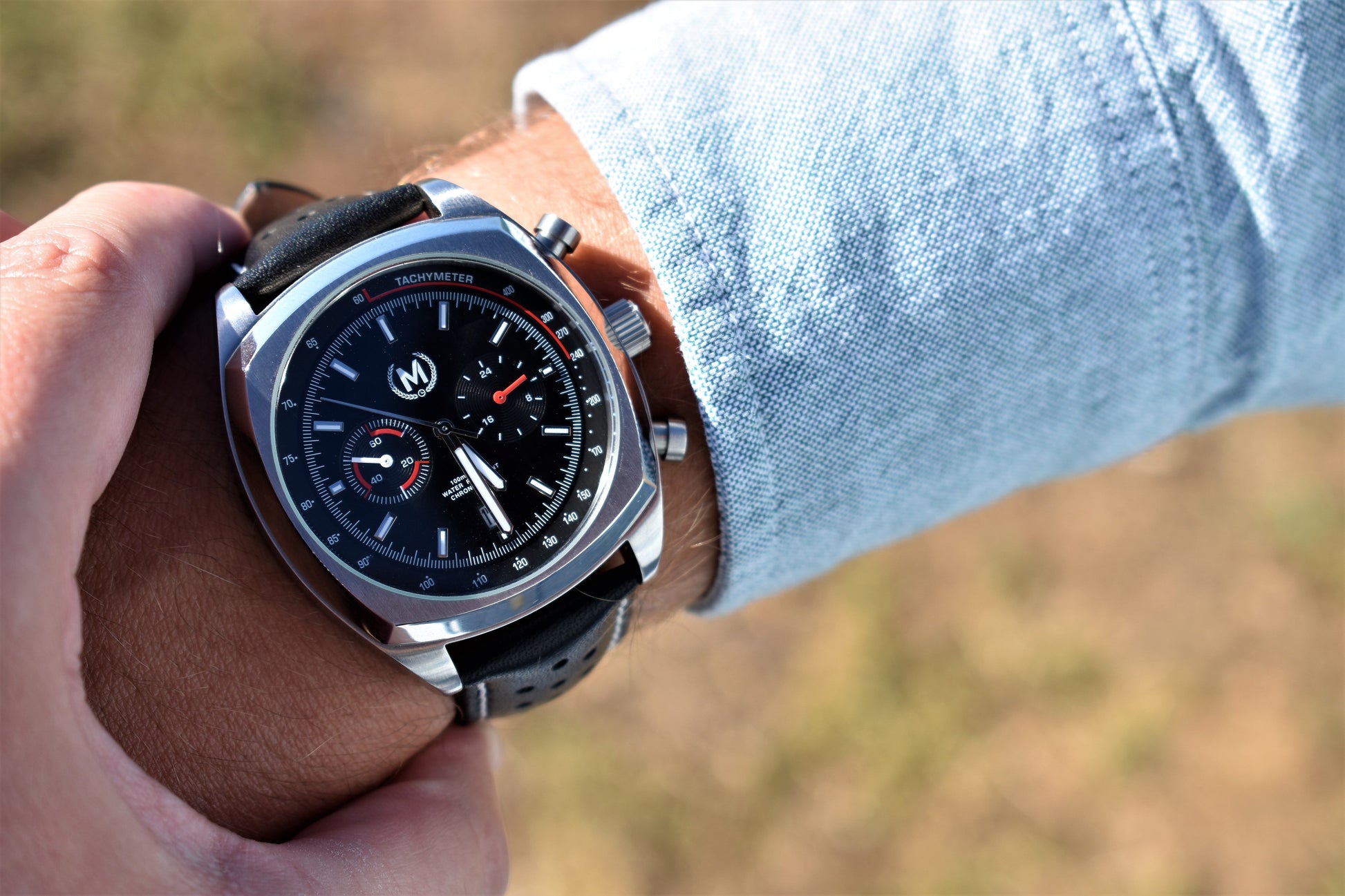 Black Leather Rally Watch Strap 22mm