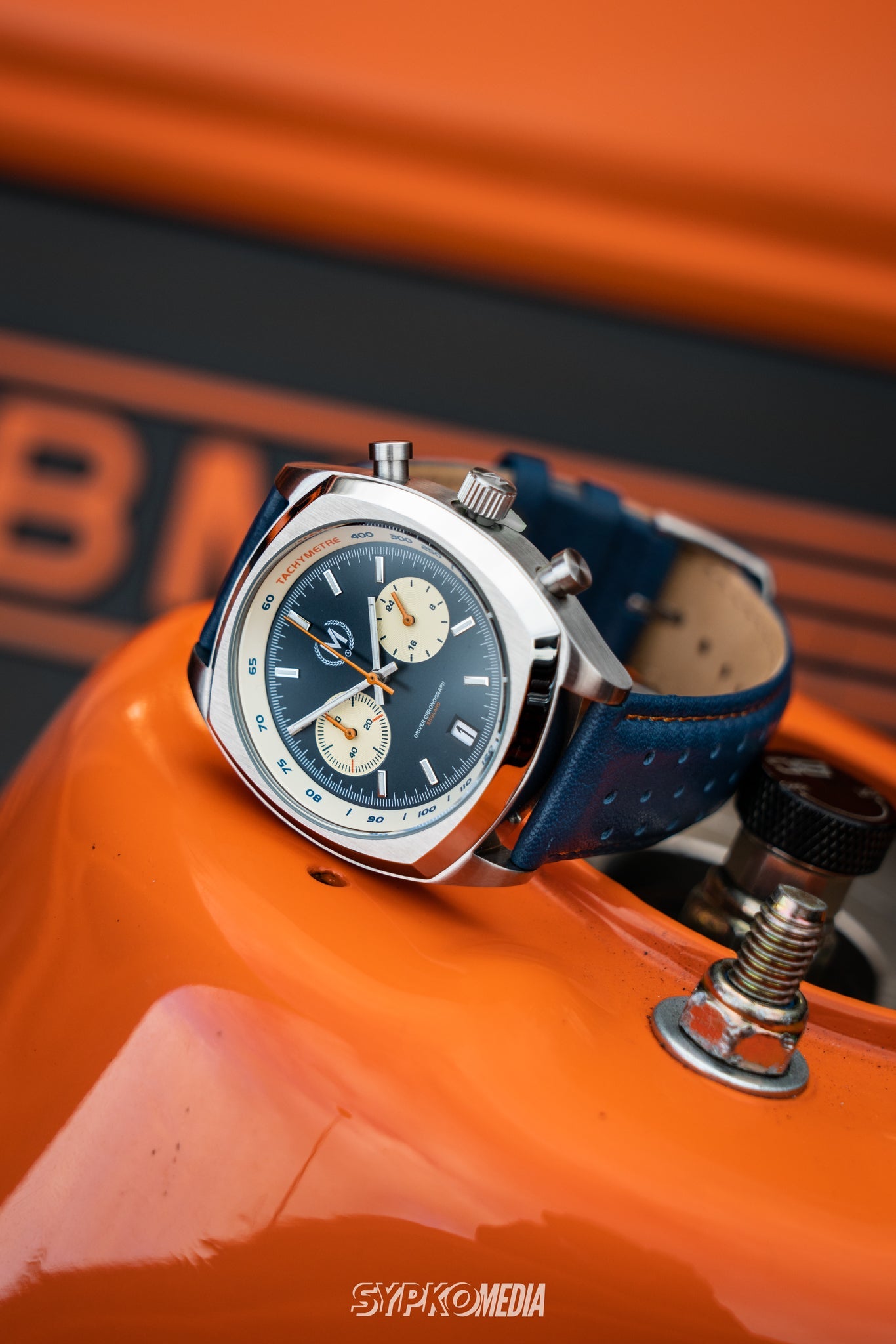 Blue and Orange Leather Rally Watch Strap 22mm