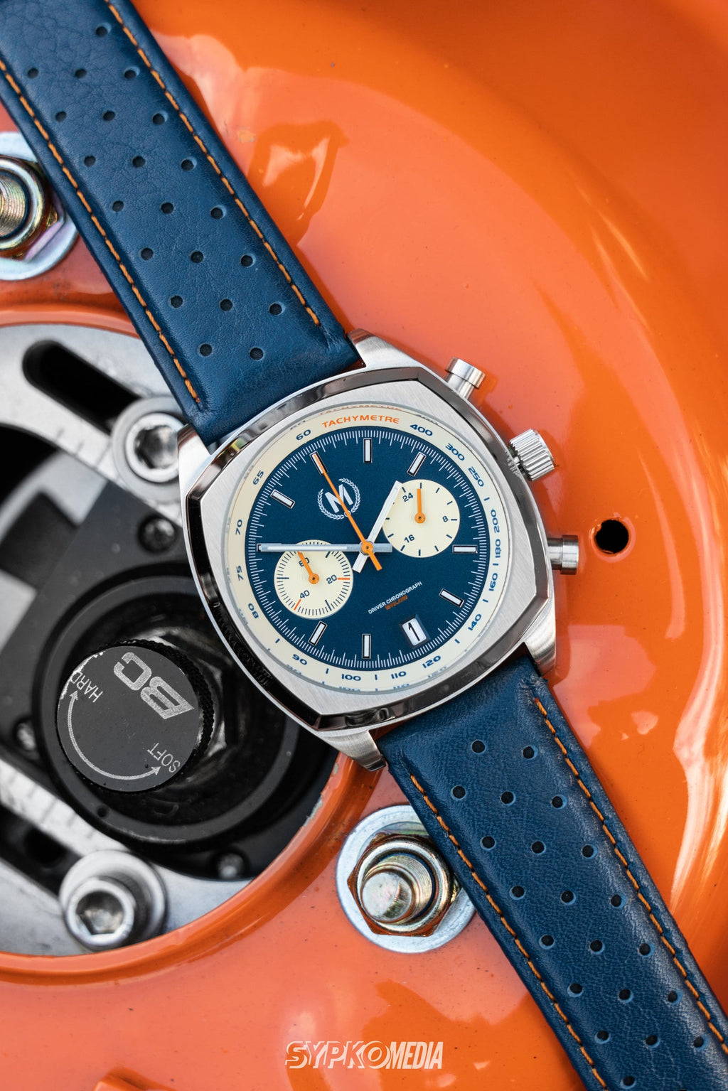 Blue and Orange Leather Rally Watch Strap 22mm