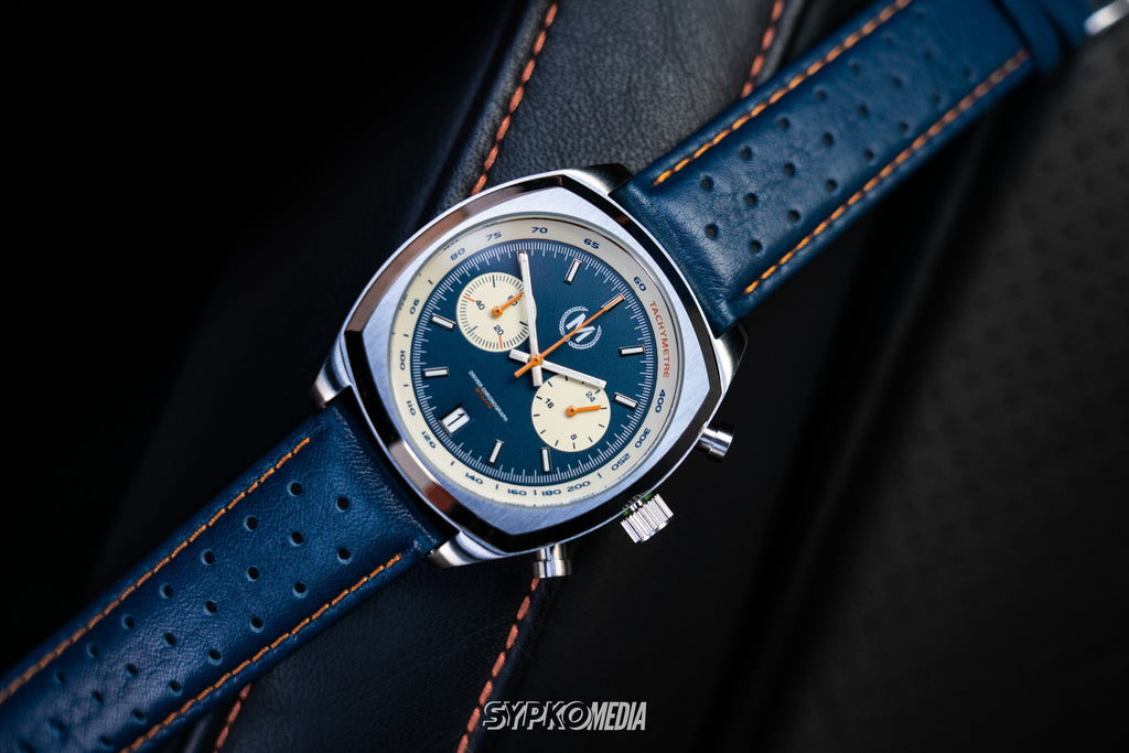 Blue and Orange Leather Rally Watch Strap 22mm