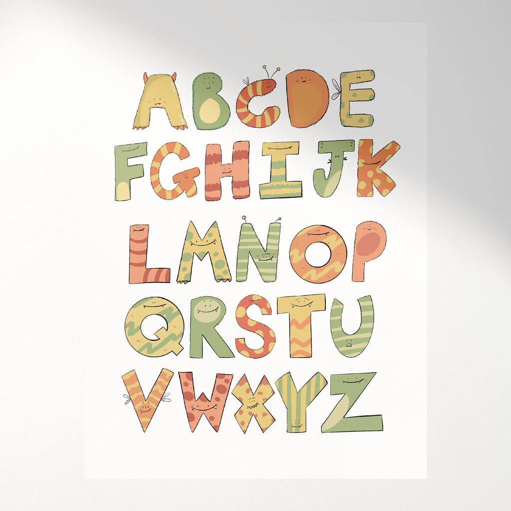 Cute Monster Alphabet Art Print for Kids