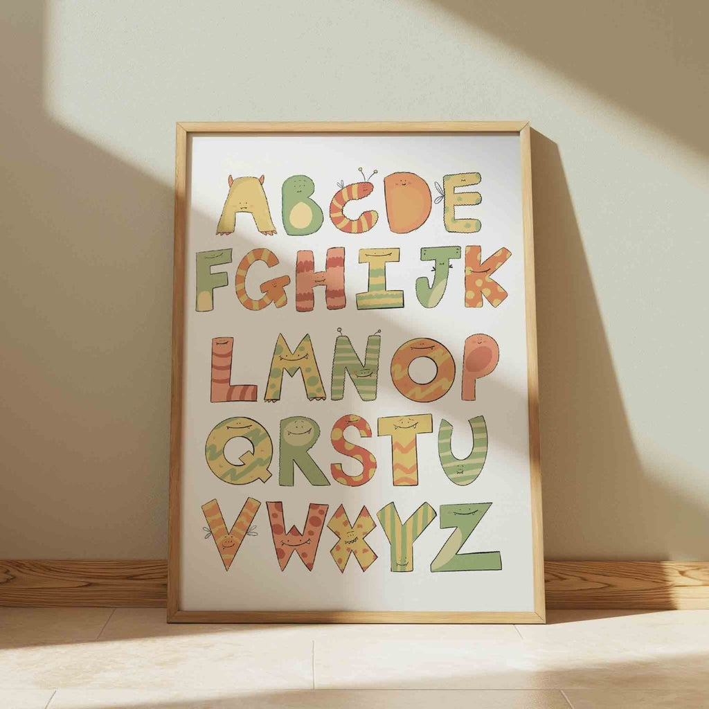Cute Monster Alphabet Art Print for Kids