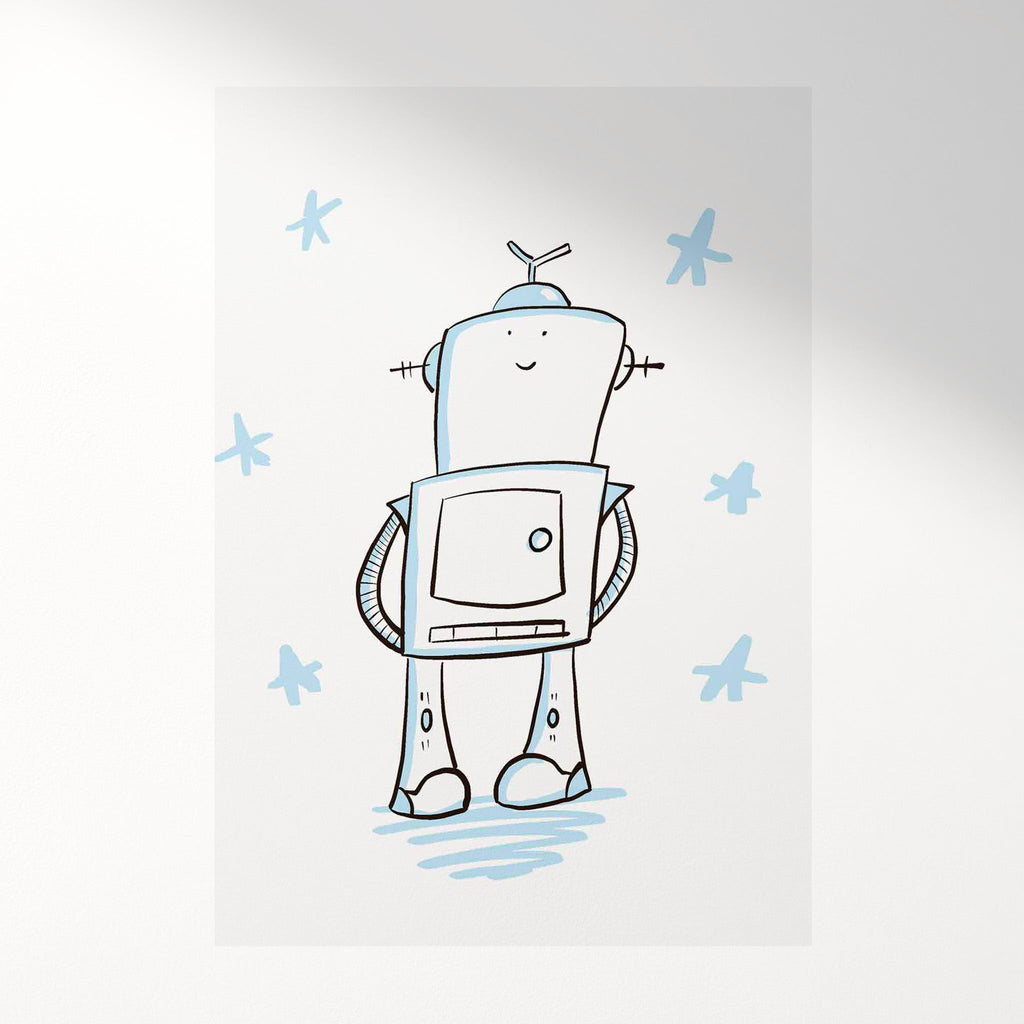 Cute Robot Wall Art Print for Kids Bedrooms and Playrooms