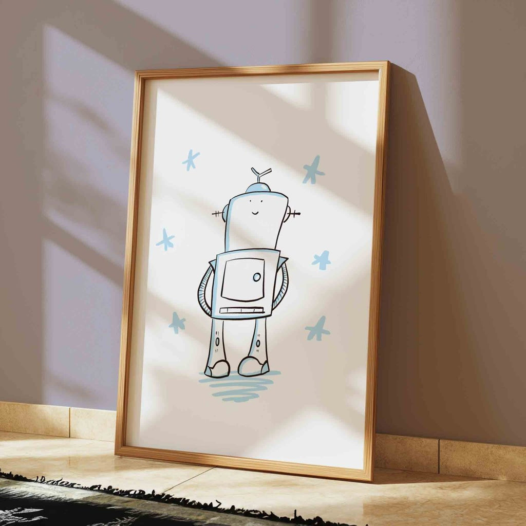 Cute Robot Wall Art Print for Kids Bedrooms and Playrooms