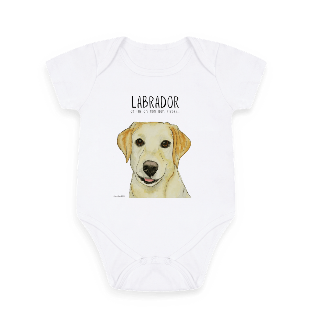 Yellow Labrador Baby Bodysuit Organic Cotton Snack Lover Design
