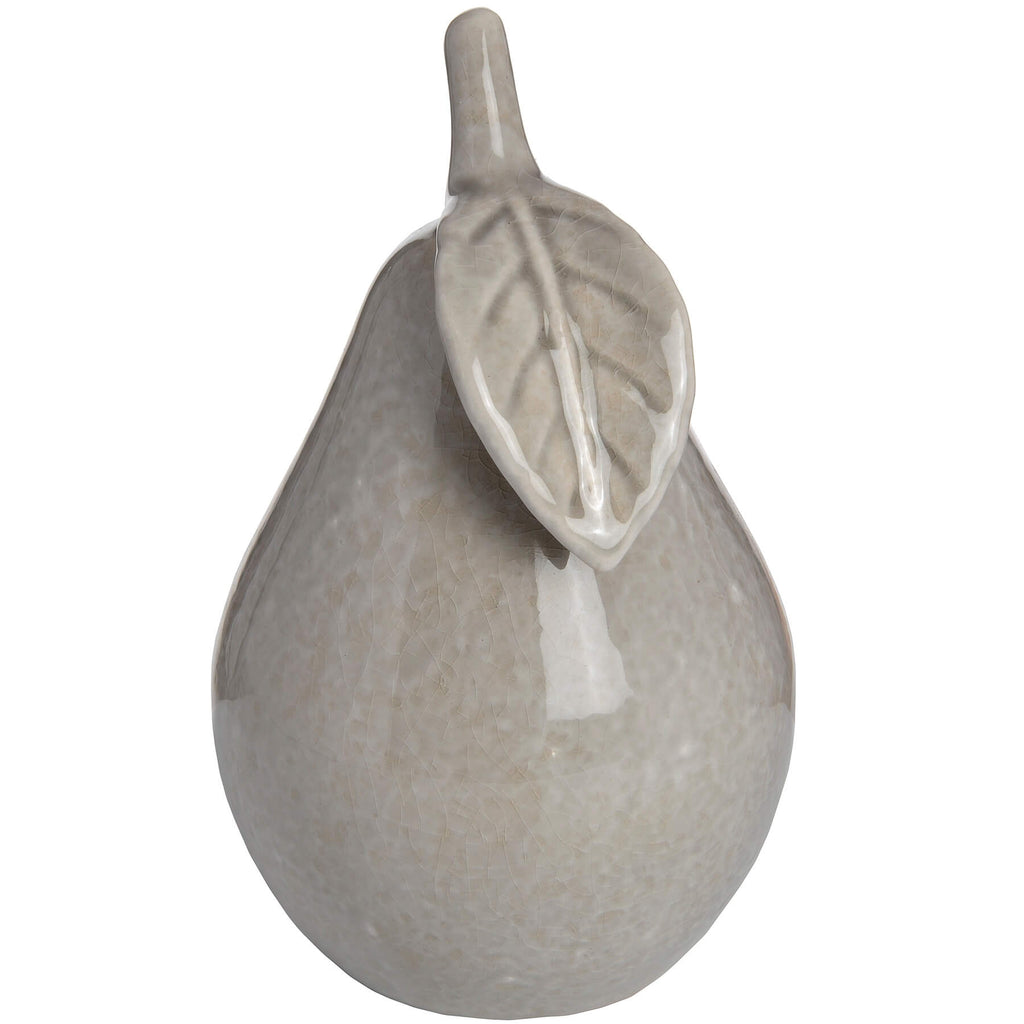 Handcrafted antique grey ceramic pear ornament with crackle-glazed finish, 11cm tall, for elegant home decor. by RoomLondon at brixbailey.com