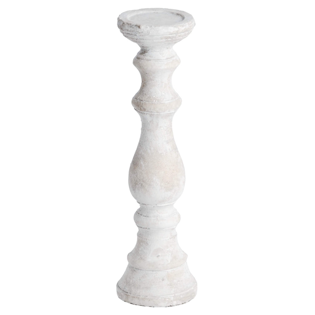 Handcrafted cream stone candle holder with textured finish, organic modern design, 40cm tall for home decor ambiance. by sostter at brixbailey.com