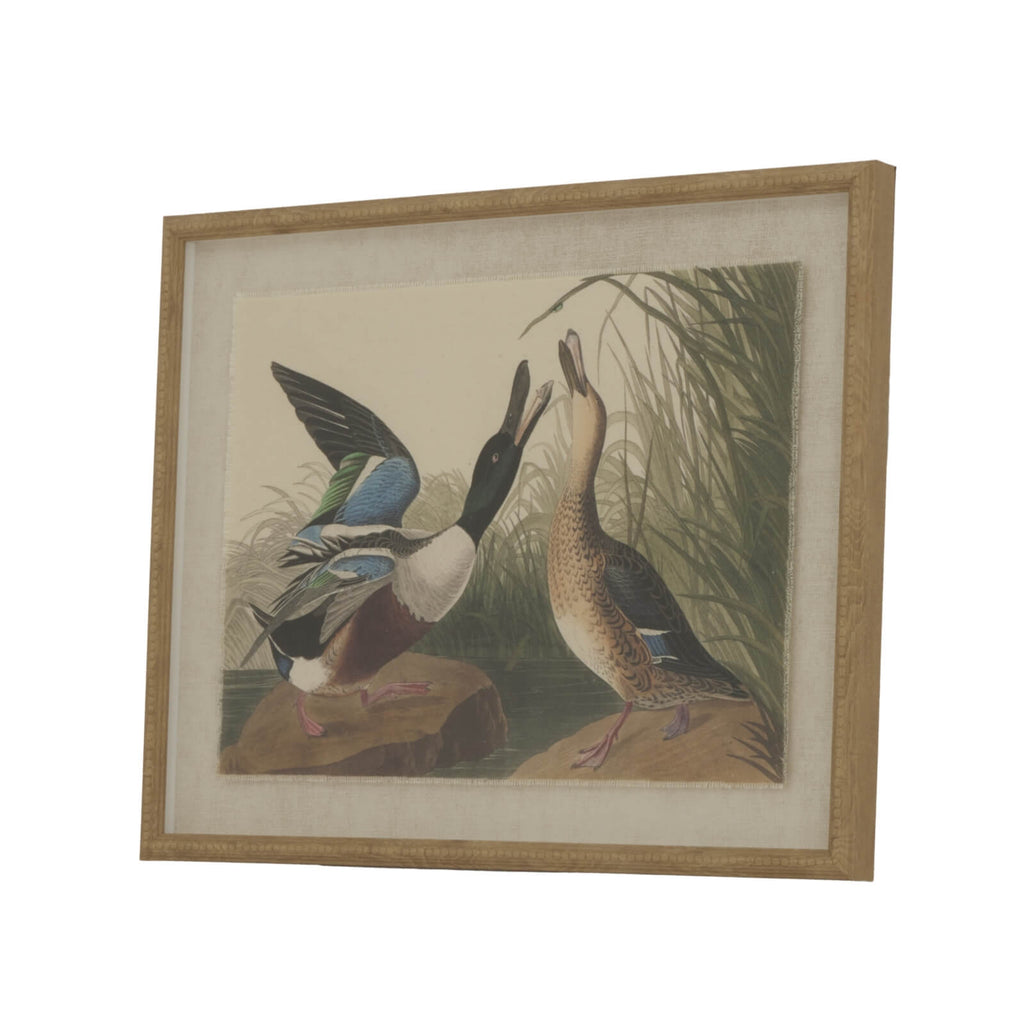 Handcrafted mallard artwork on linen canvas with beaded frame, earthy brown tones, 50x40 cm, ornithological wall decor by sostter at brixbailey.com