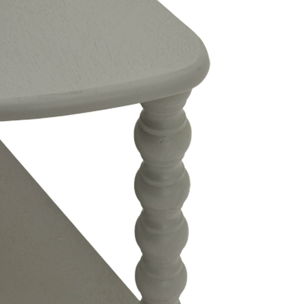 Camden three-tier wooden table in grey with elegant half-moon silhouette and graduated display shelves  by RoomLondon at brixbailey.com