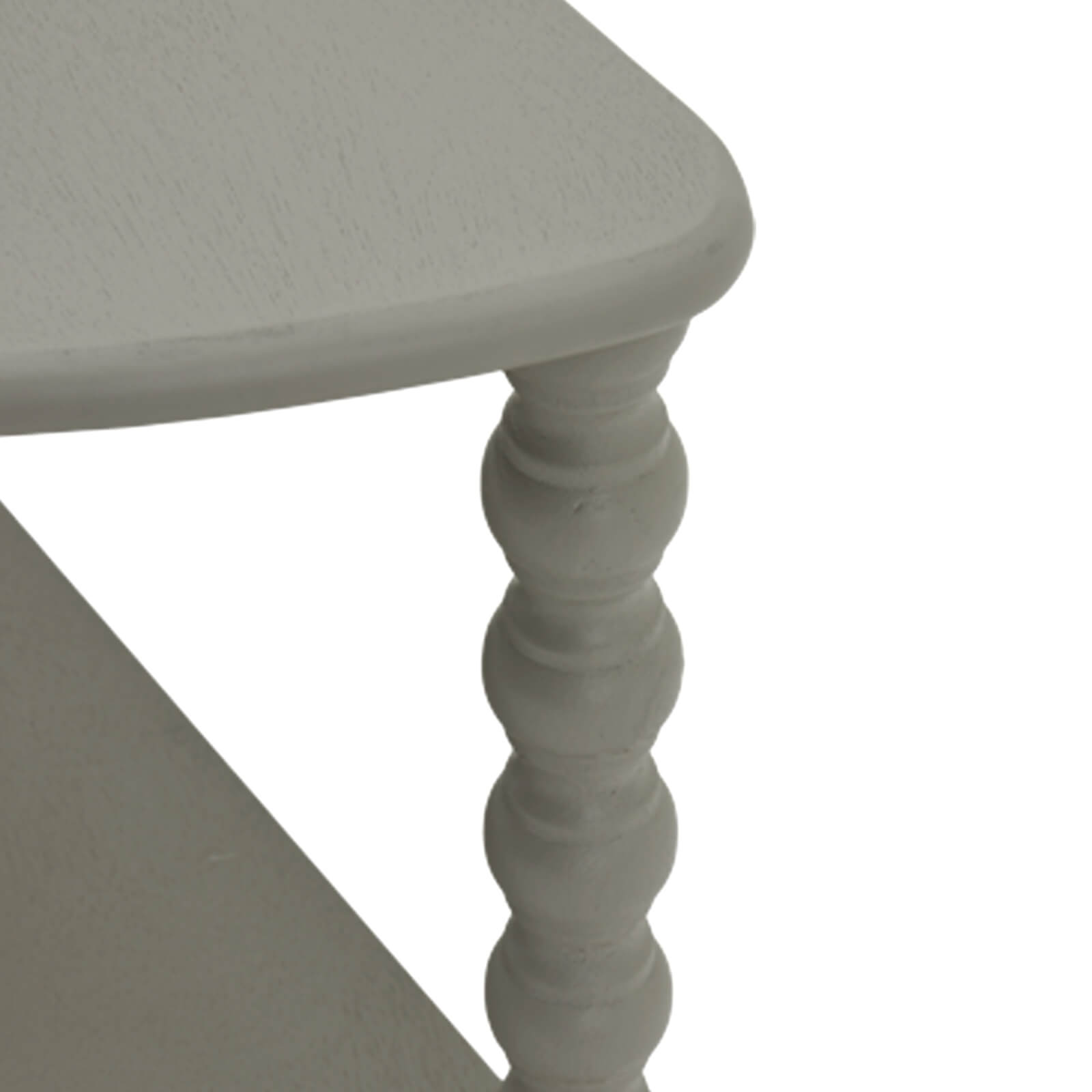 Camden three-tier wooden table in grey with elegant half-moon silhouette and graduated display shelves  by RoomLondon at brixbailey.com