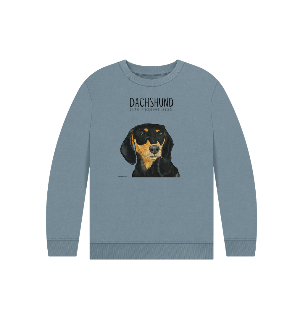 Snuggly Black and Tan Sausage Dog Kids Sweatshirt
