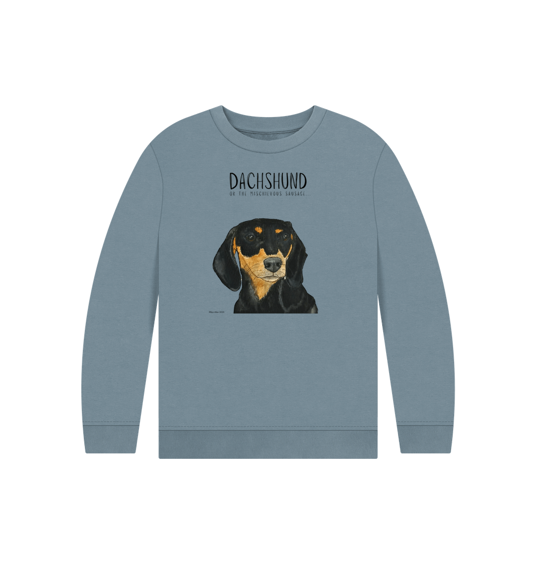 Snuggly Black and Tan Sausage Dog Kids Sweatshirt