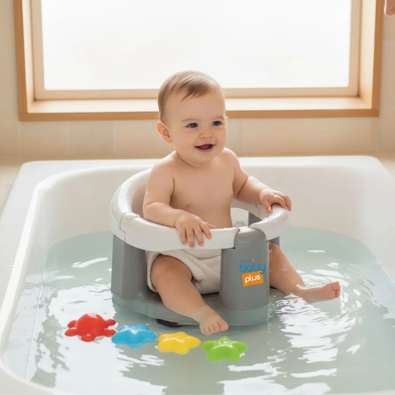 Bath Seat with 8 Colourful Bath Toys for Baby 6+ Months