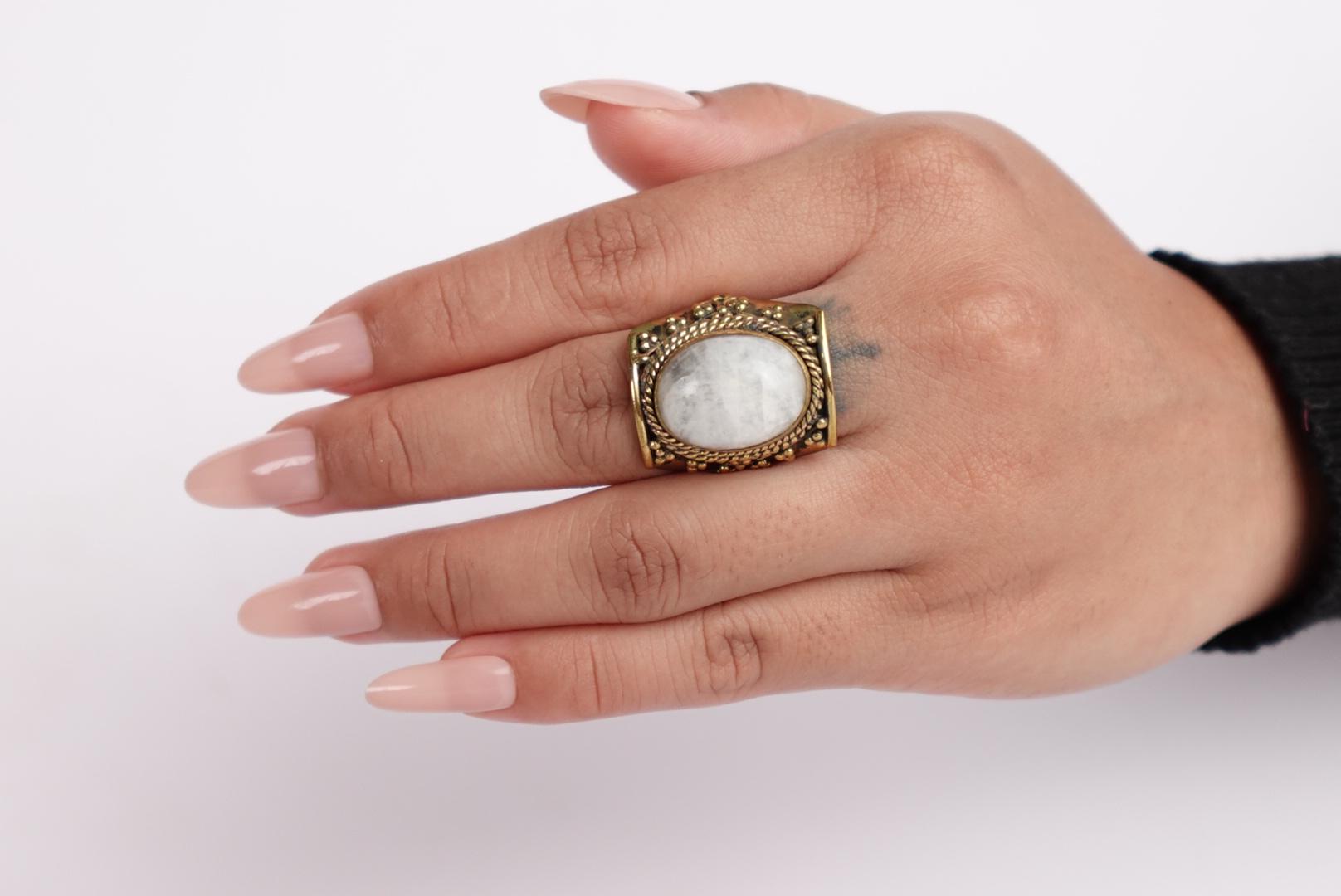 Vintage Brass Ring with White Moonstone