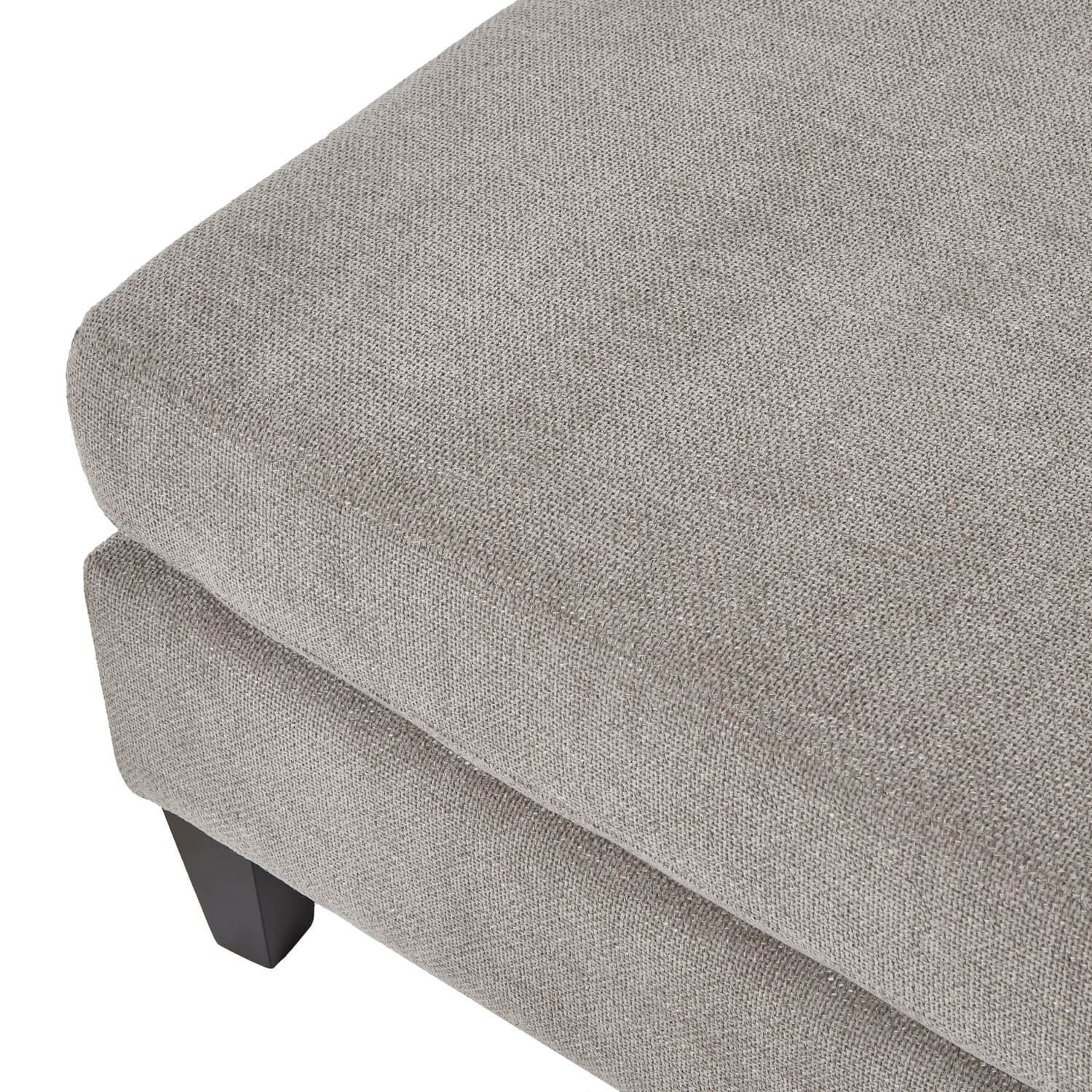 Taupe velvet ottoman foot stool with wooden legs, plush cushioning, and modern farmhouse design by sostter at brixbailey.com